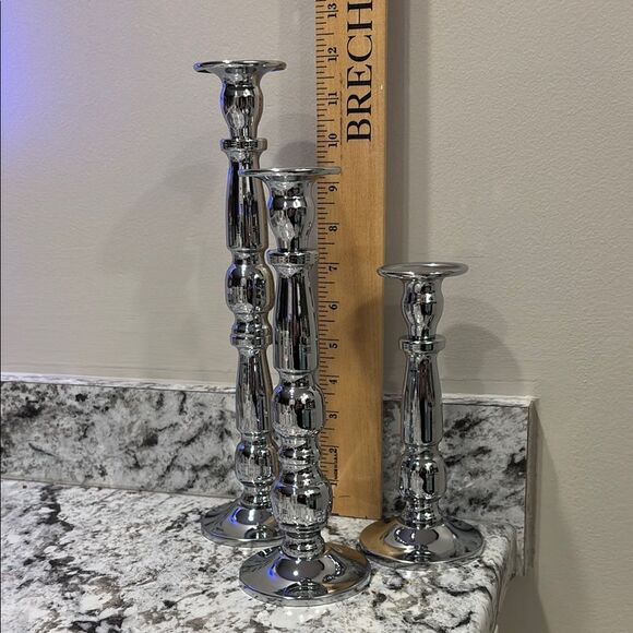 Elegant Silvertone Candle Holder Set - Picture 2 of 4